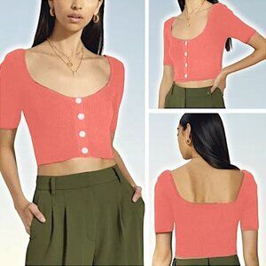 WILFRED Aritzia Casanova Cropped Knit Cardigan Sweater Sz Large Coral